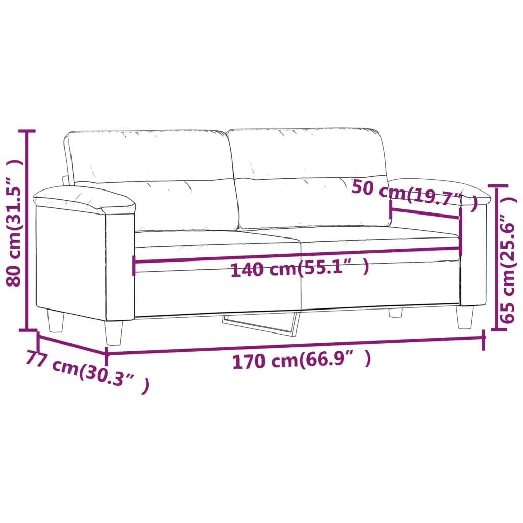 2-Seater Sofa Dark Grey 140 cm Microfibre Fabric