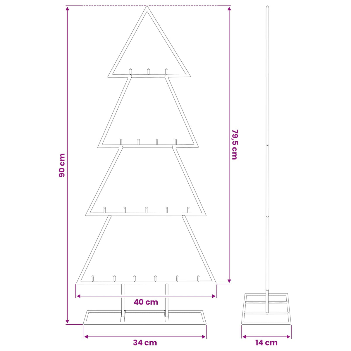 Metal Christmas Tree for Decoration Black 90 cm