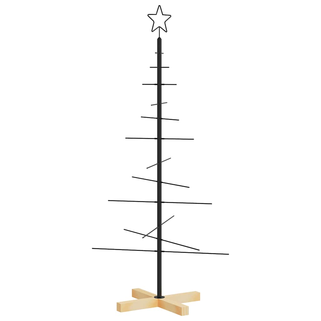Metal Christmas Tree with Wooden Base Black 120 cm