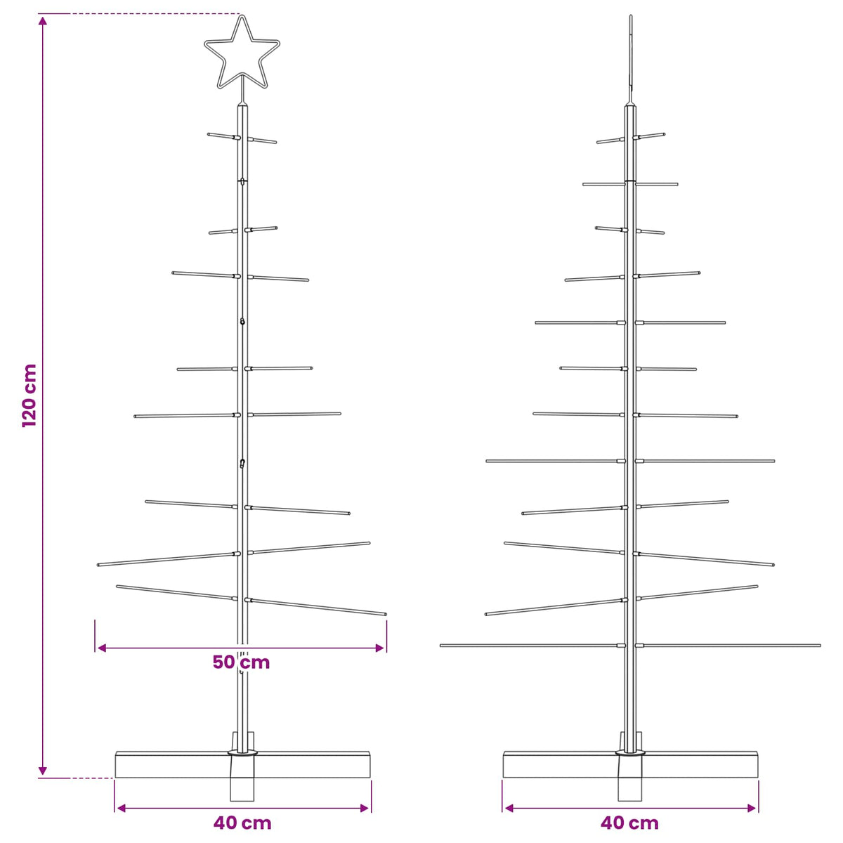 Metal Christmas Tree with Wooden Base Black 120 cm