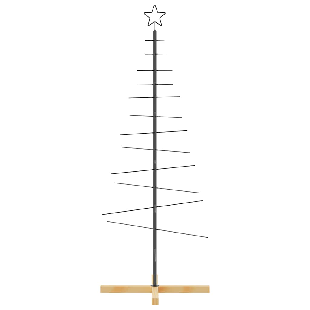 Metal Christmas Tree with Wooden Base Black 150 cm