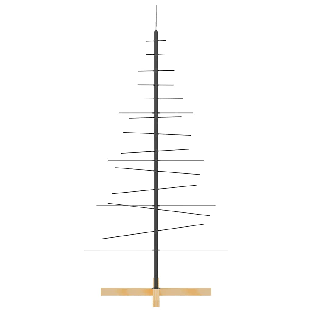Metal Christmas Tree with Wooden Base Black 150 cm