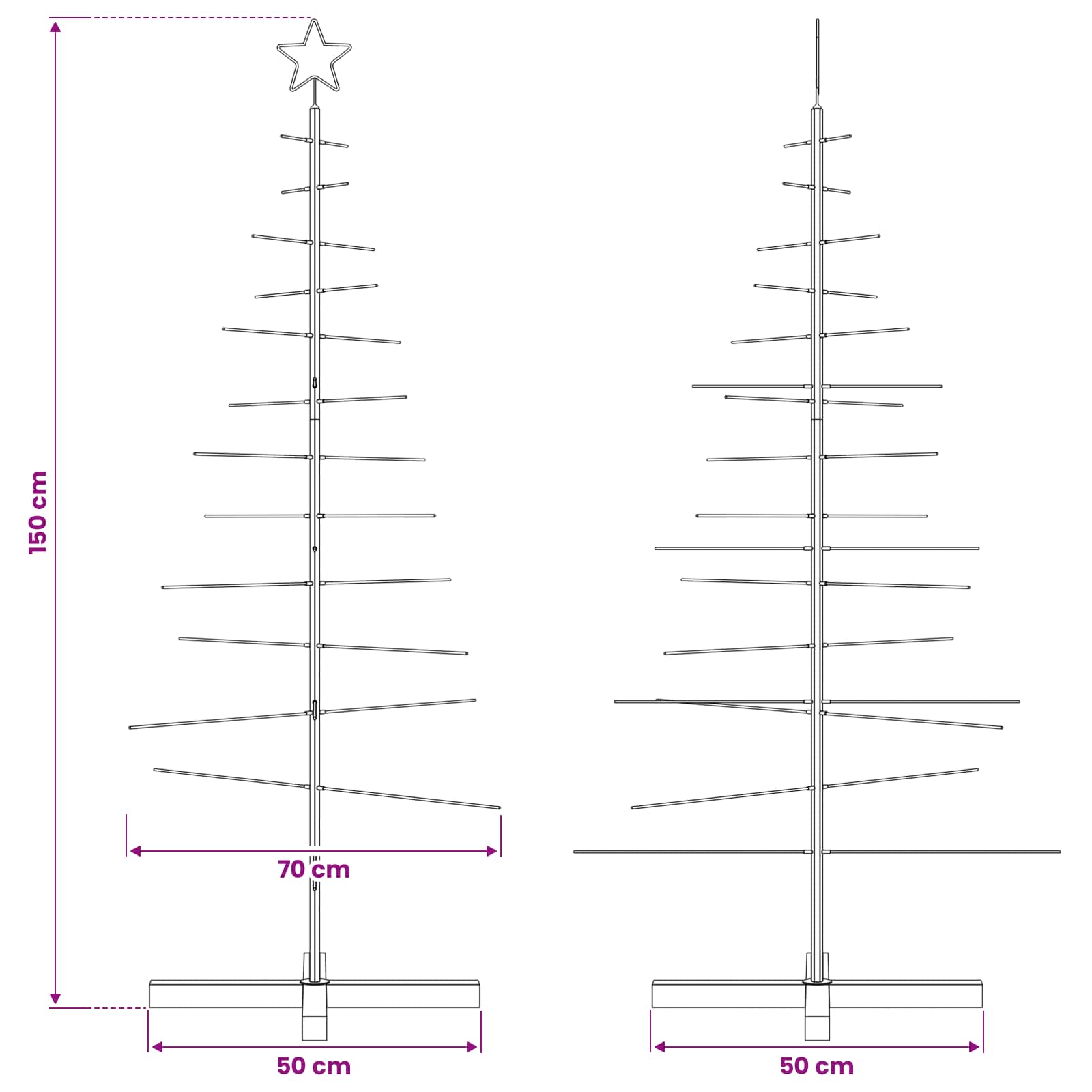 Metal Christmas Tree with Wooden Base Black 150 cm