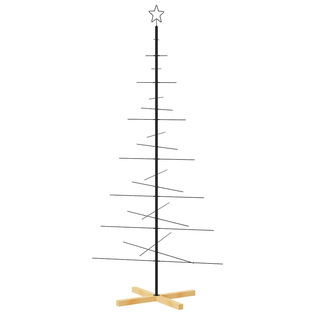 Metal Christmas Tree with Wooden Base Black 180 cm