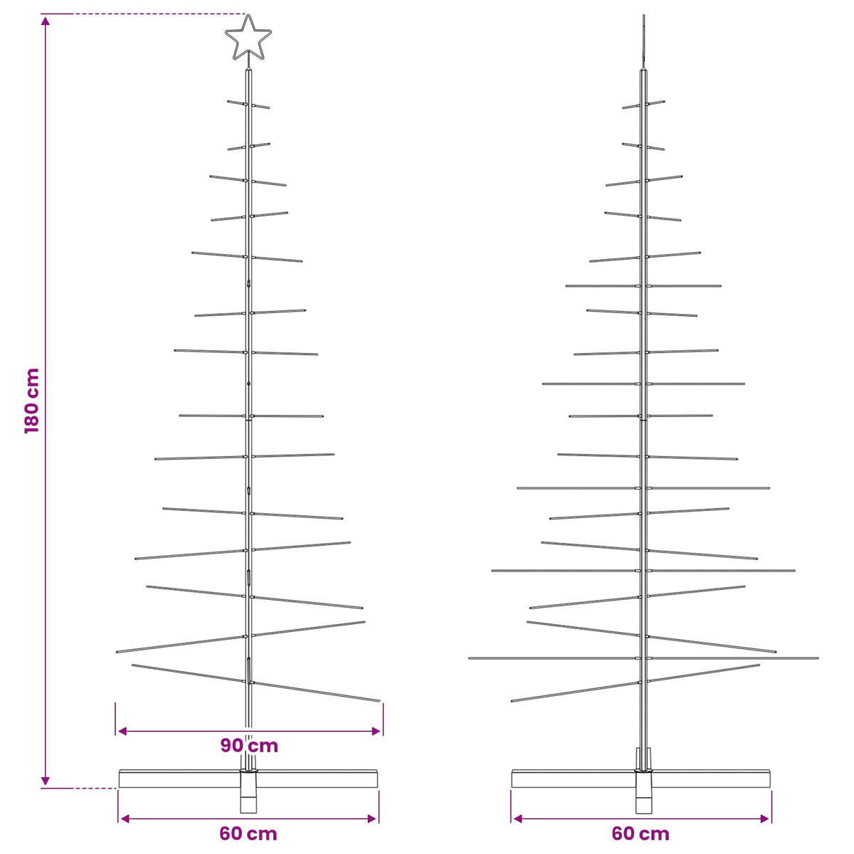 Metal Christmas Tree with Wooden Base Black 180 cm