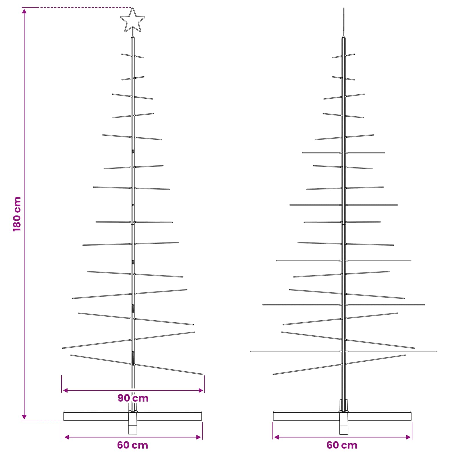 Metal Christmas Tree with Wooden Base Black 180 cm