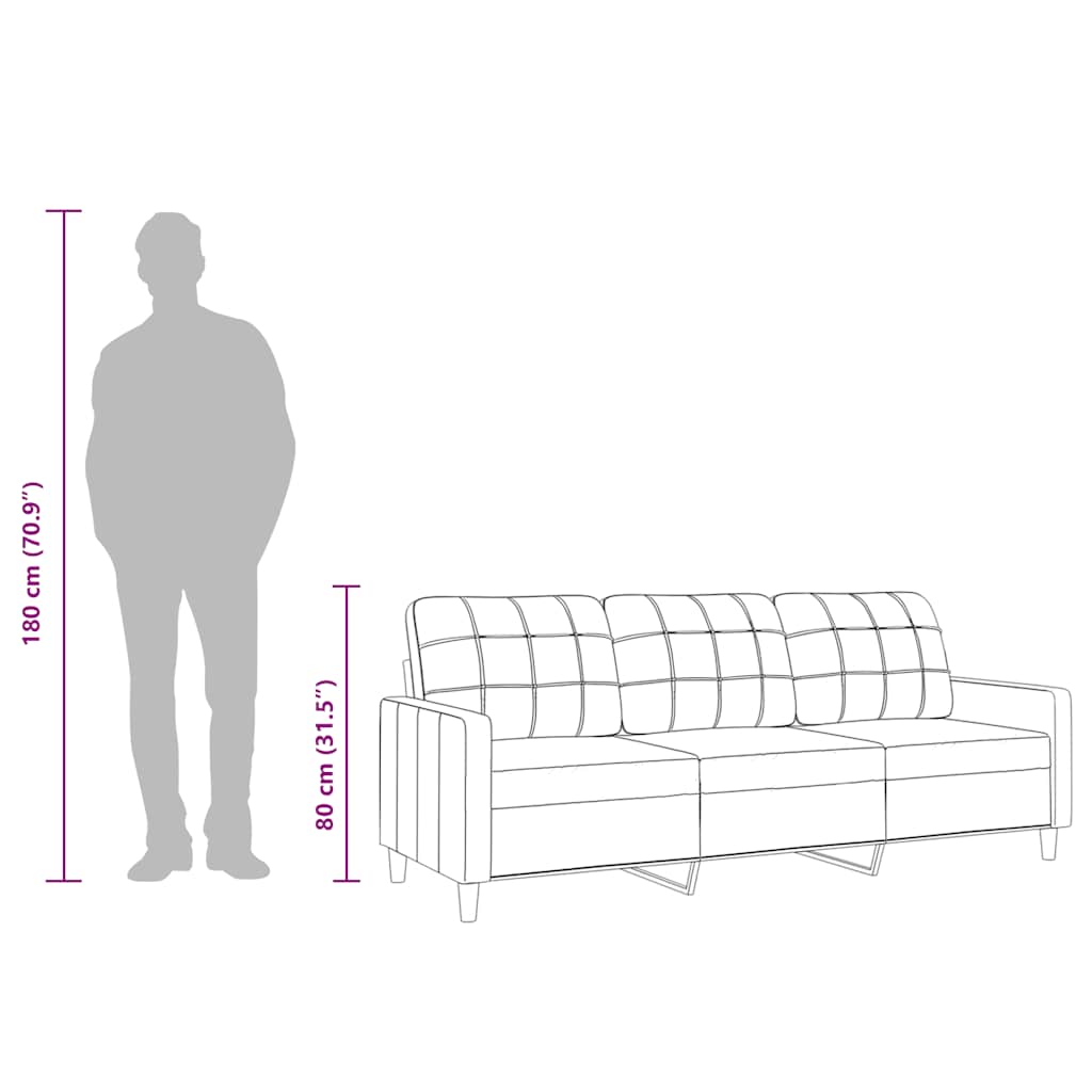3-Seater Sofa Light Grey 180 cm Fabric