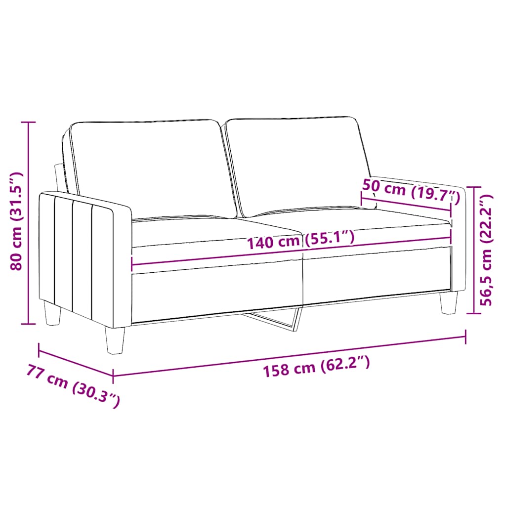 2-Seater Sofa Black 140 cm Fabric