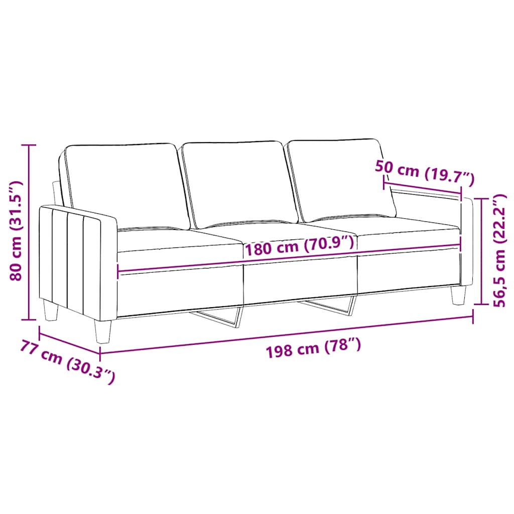 3-Seater Sofa Light Grey 180 cm Fabric