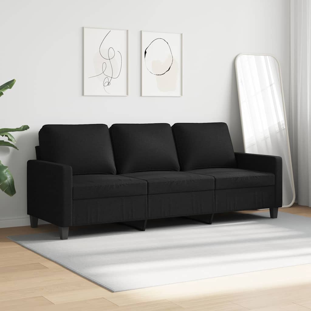 3-Seater Sofa Black 180 cm Fabric
