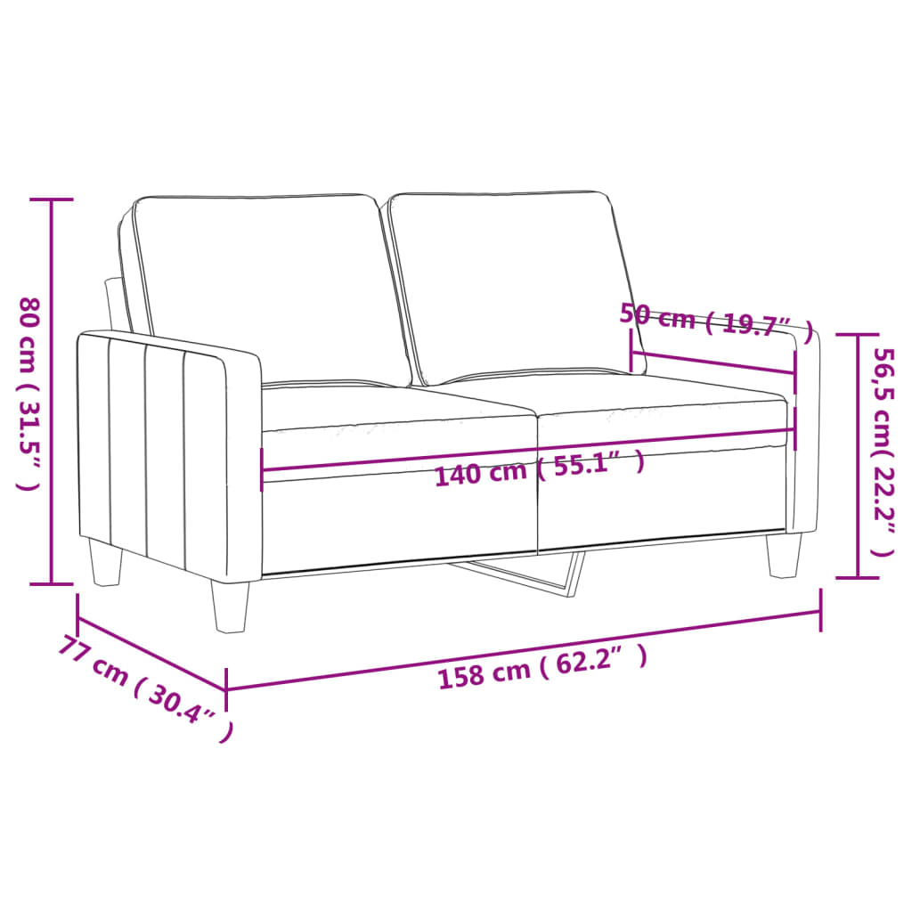 2-Seater Sofa Dark Grey 140 cm Velvet