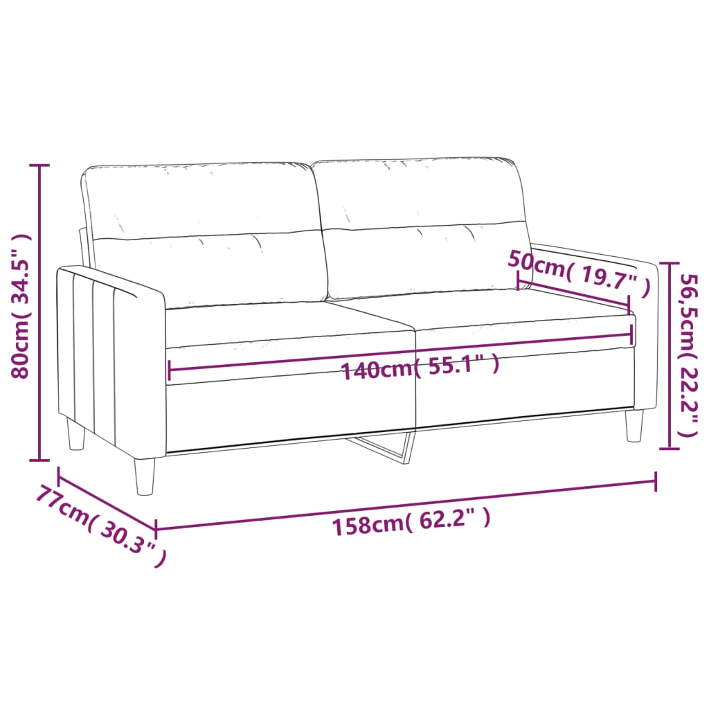 2-Seater Sofa Dark Grey 140 cm Fabric