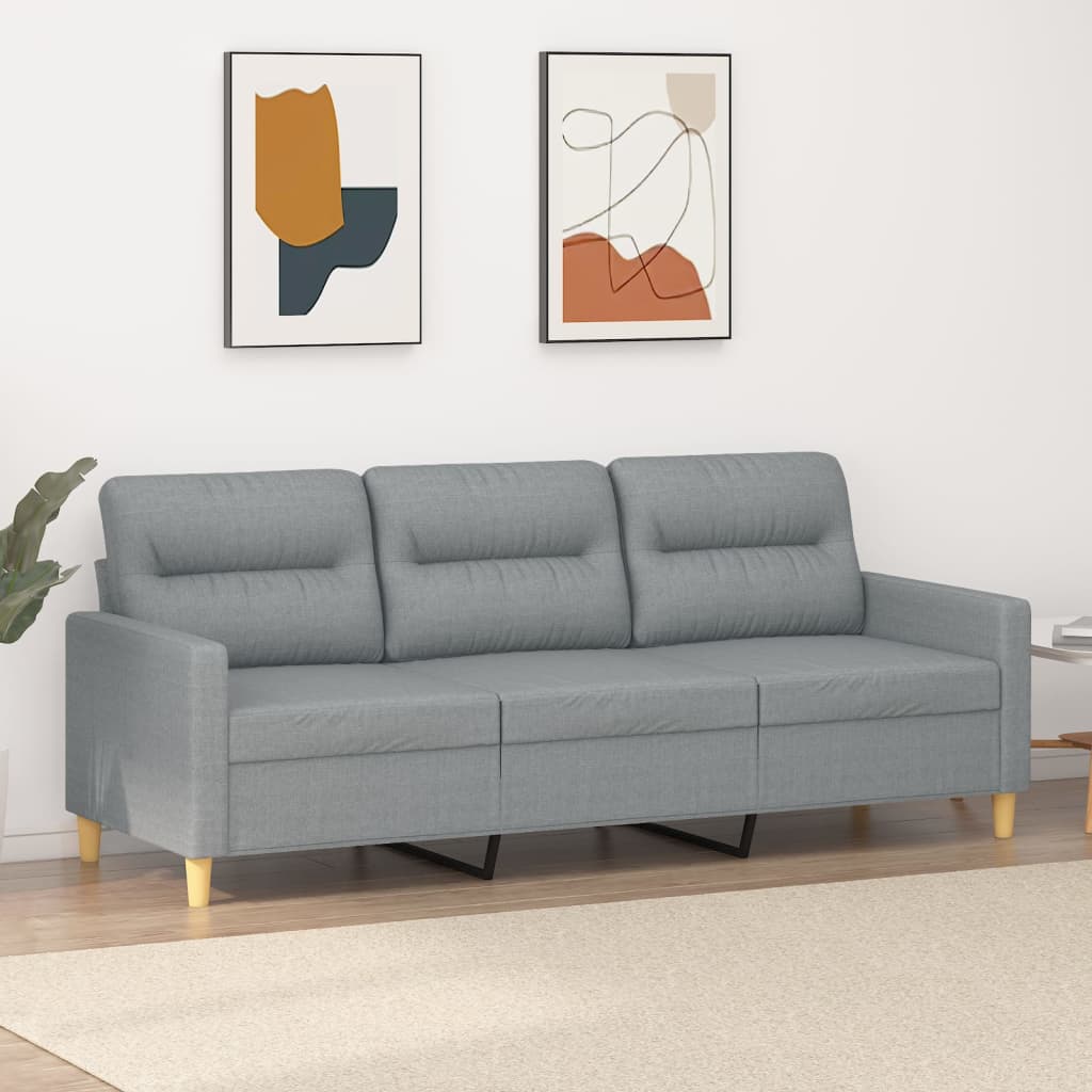 3-Seater Sofa Light Grey 180 cm Fabric
