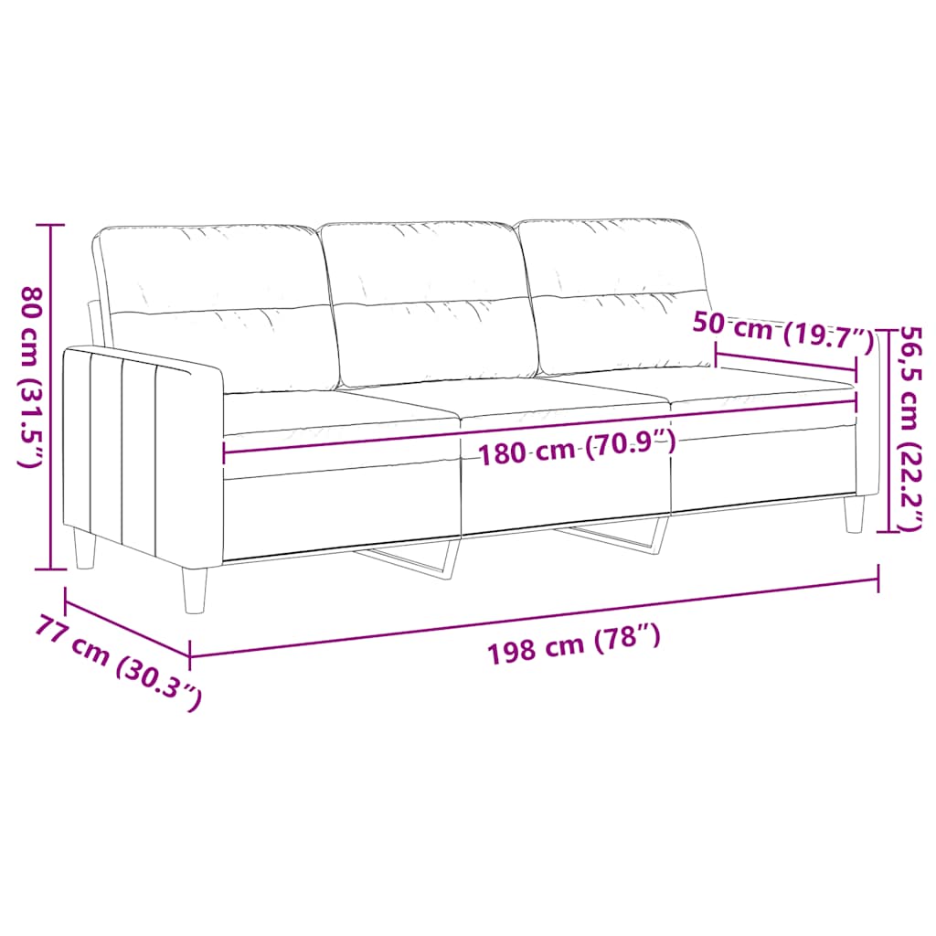 3-Seater Sofa Dark Grey 180 cm Fabric