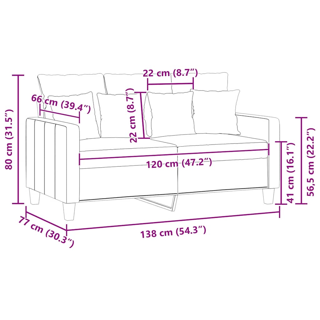 2-Seater Sofa Light Grey 120 cm Fabric