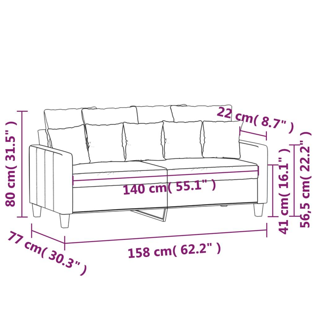2-Seater Sofa Dark Grey 140 cm Fabric
