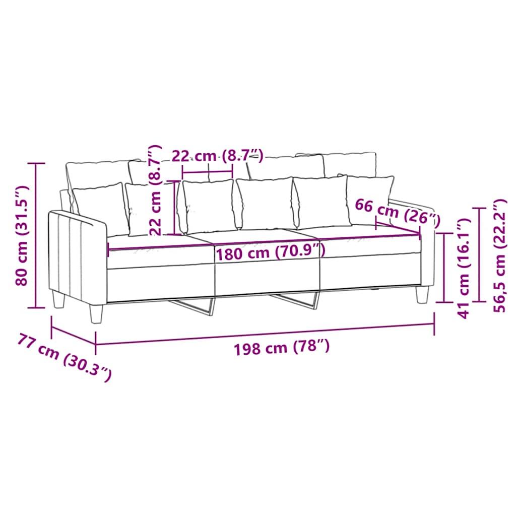 3-Seater Sofa Black 180 cm Fabric