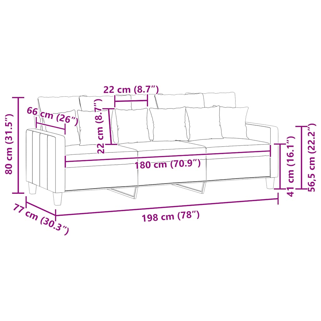 3-Seater Sofa Black 180 cm Fabric