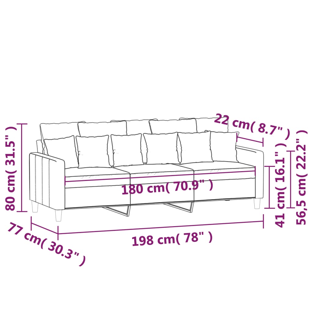 3-Seater Sofa Light Grey 180 cm Velvet