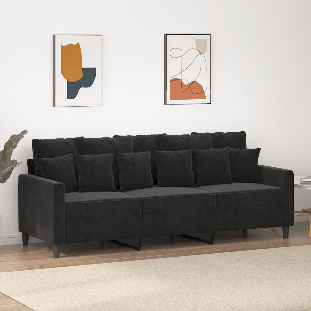 3-Seater Sofa Black 180 cm Velvet