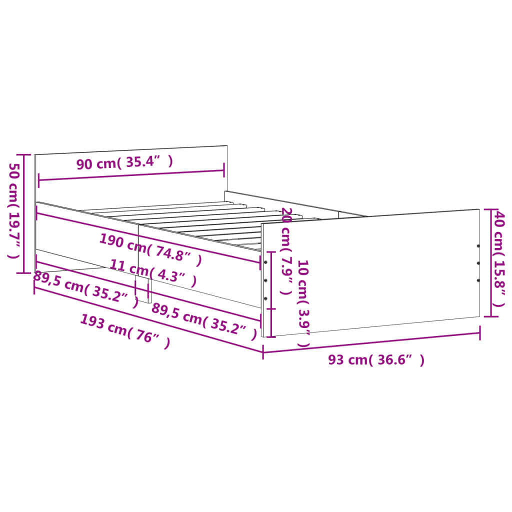 Bed Frame without Mattress Sonoma Oak 90x190 cm Engineered Wood