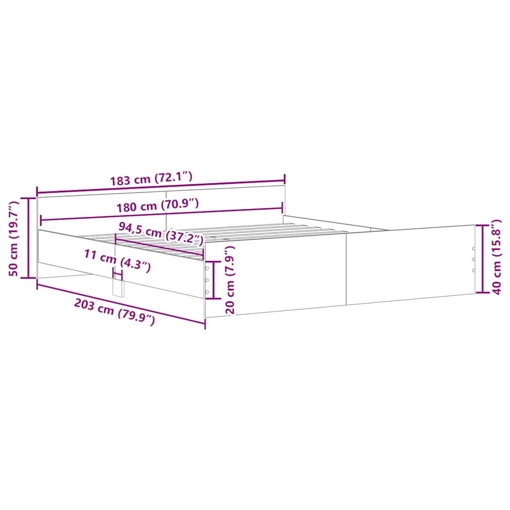 Bed Frame without Mattress Sonoma Oak 183x203 cm King