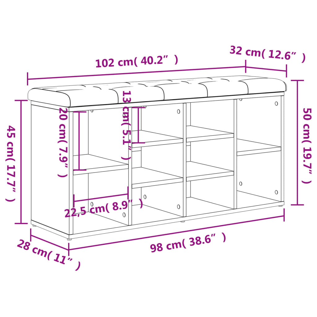 Shoe Bench White 102x32x50 cm Engineered Wood