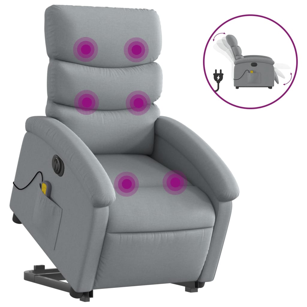 Electric Stand up Massage Recliner Chair Light Grey Fabric