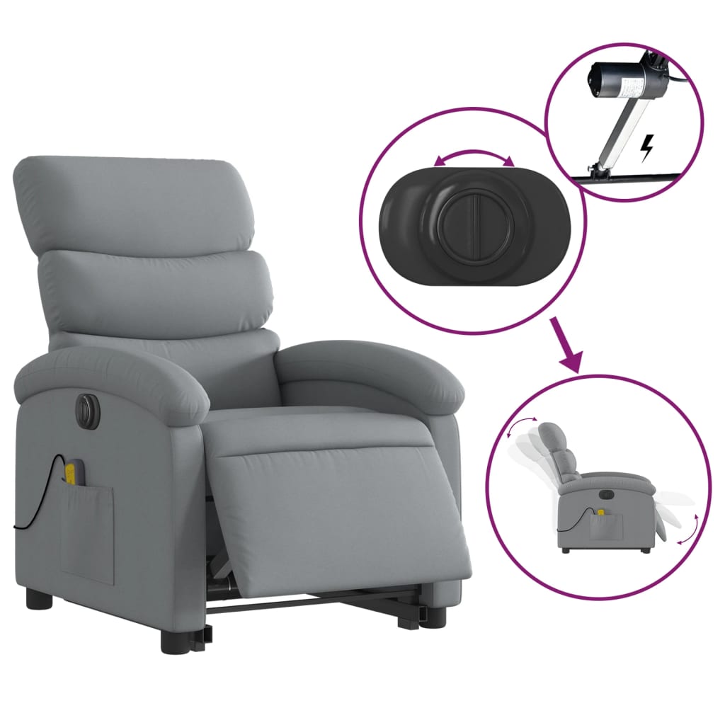 Electric Stand up Massage Recliner Chair Light Grey Fabric