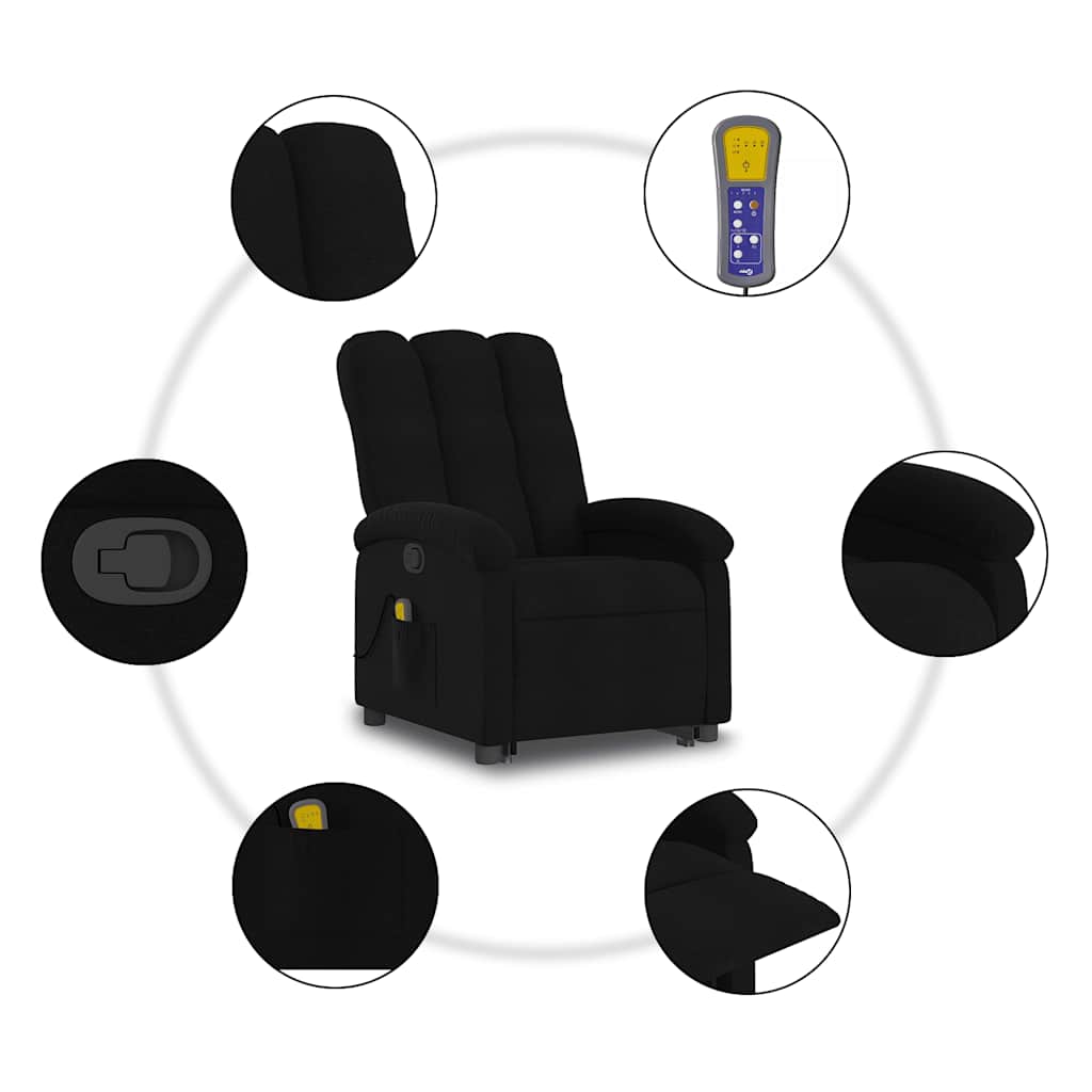 Stand up Massage Recliner Chair Black Fabric