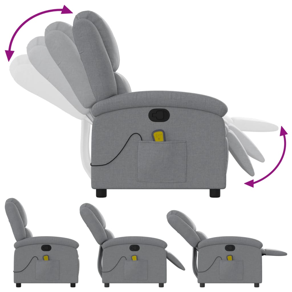 Massage Recliner Chair Light Grey Fabric