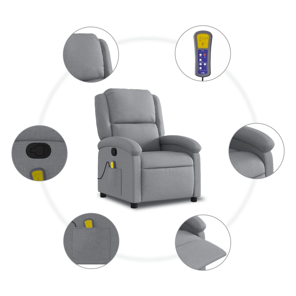 Massage Recliner Chair Light Grey Fabric