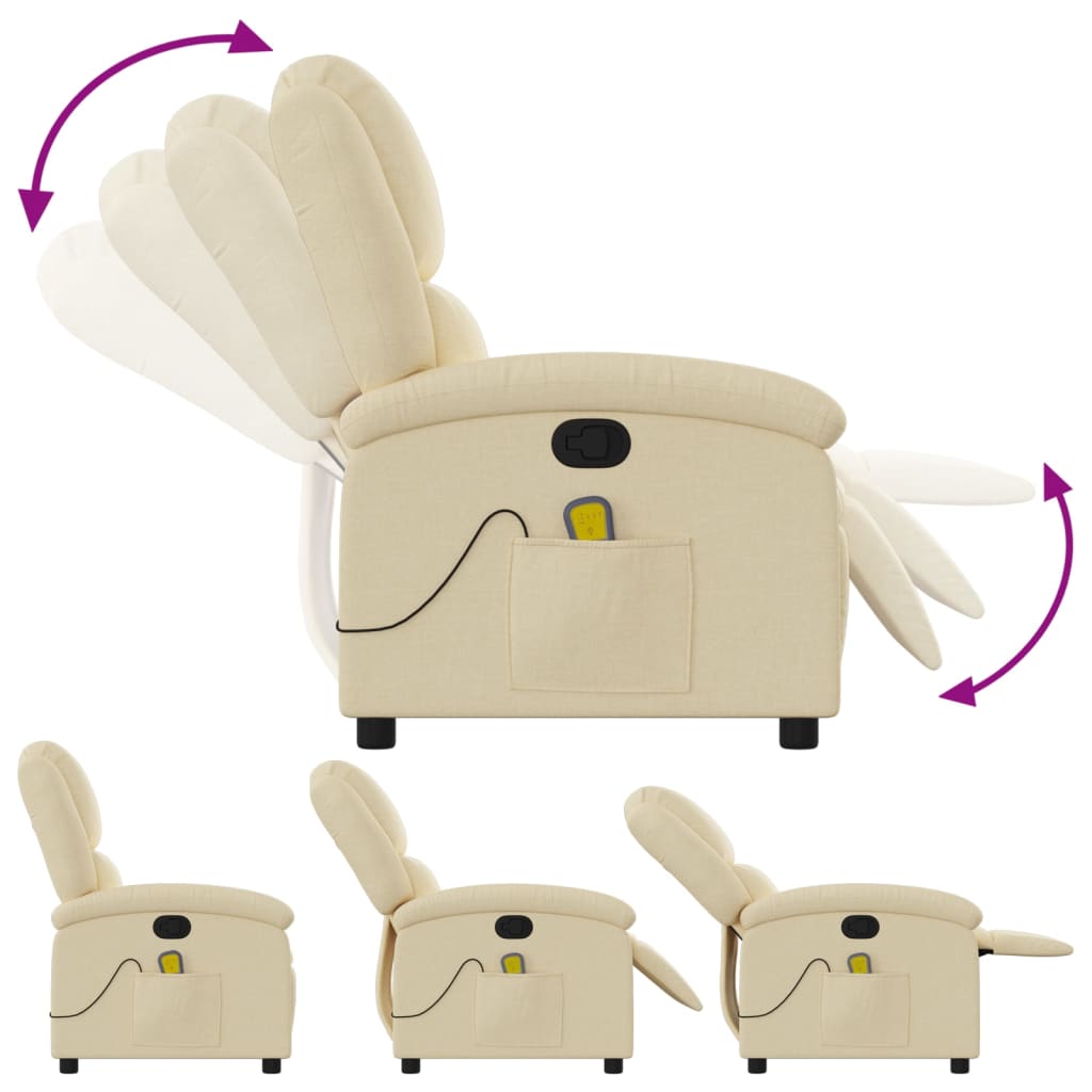 Massage Recliner Chair Cream Fabric