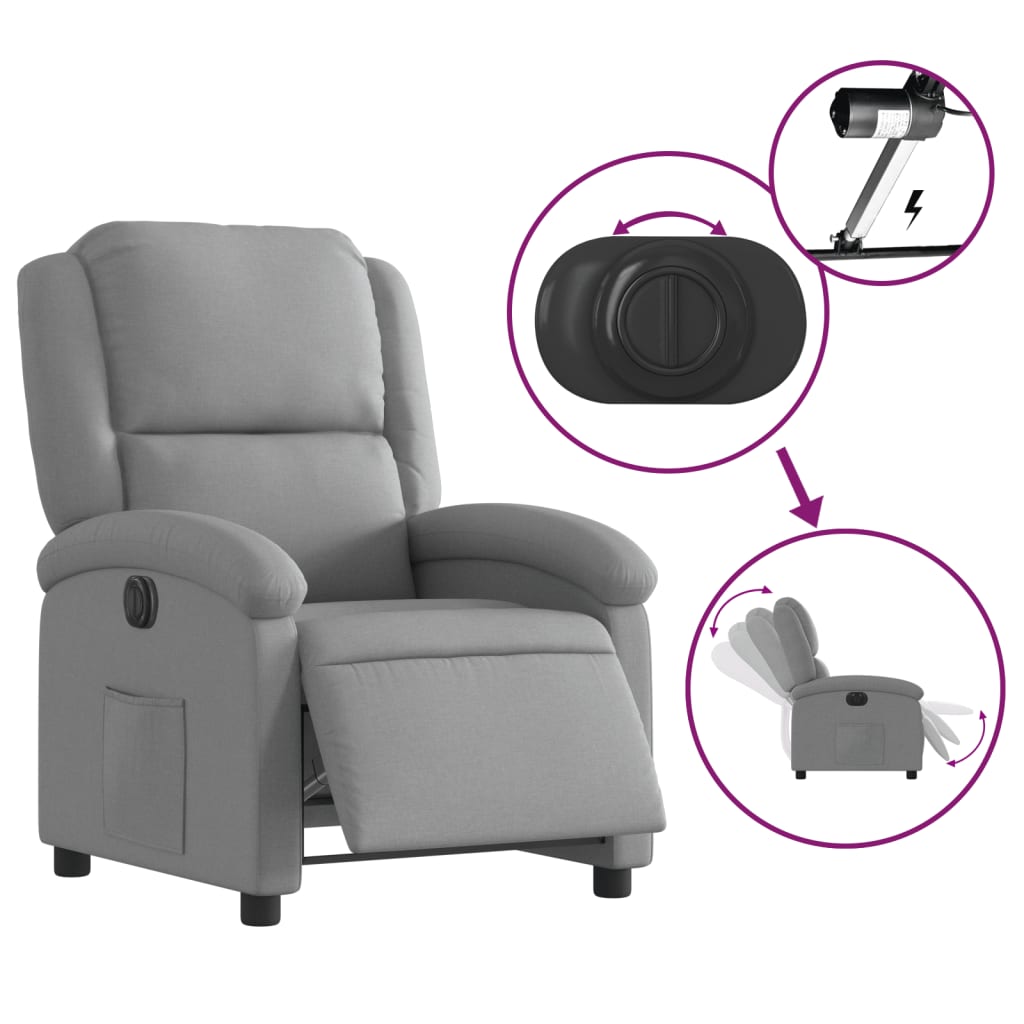 Electric Recliner Chair Light Grey Fabric