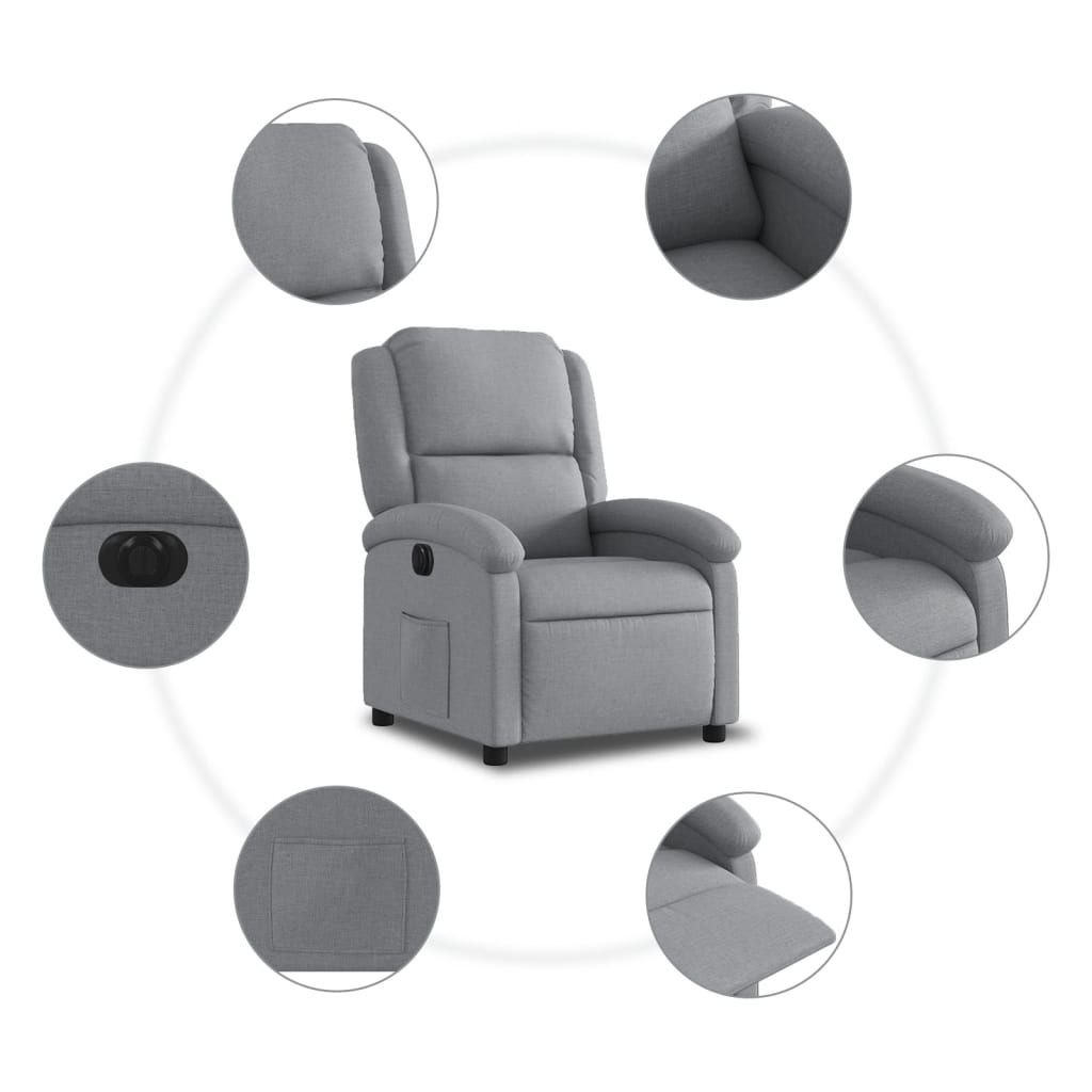 Electric Recliner Chair Light Grey Fabric