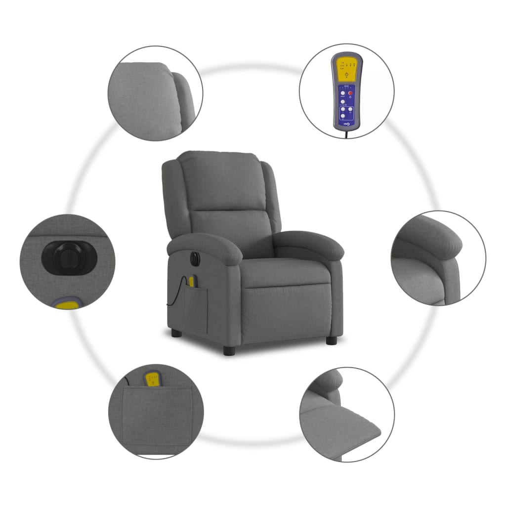 Electric Massage Recliner Chair Dark Grey Fabric