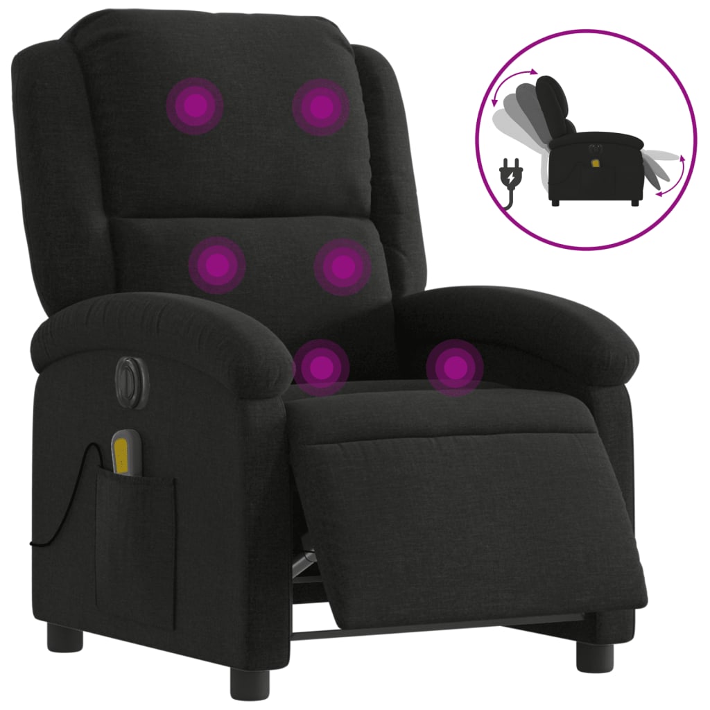 Electric Massage Recliner Chair Black Fabric