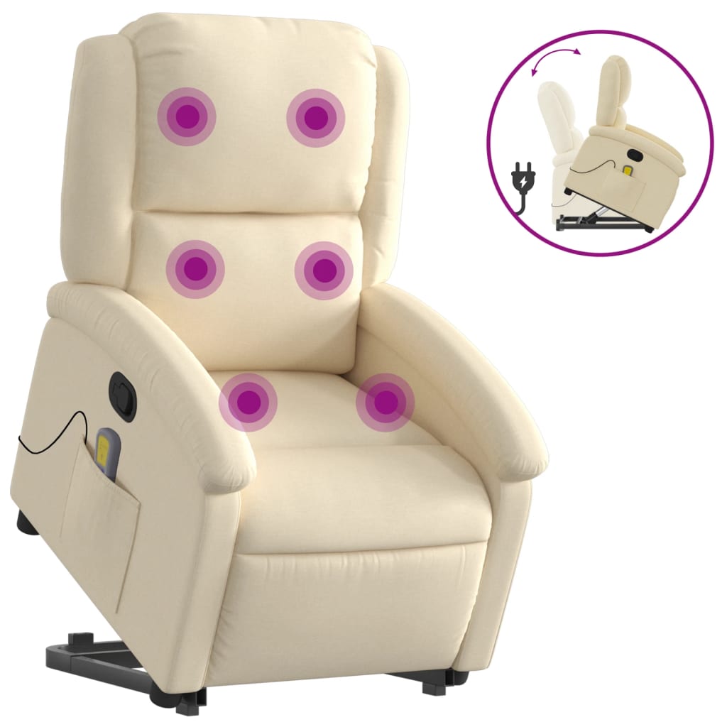 Stand up Massage Recliner Chair Cream Fabric