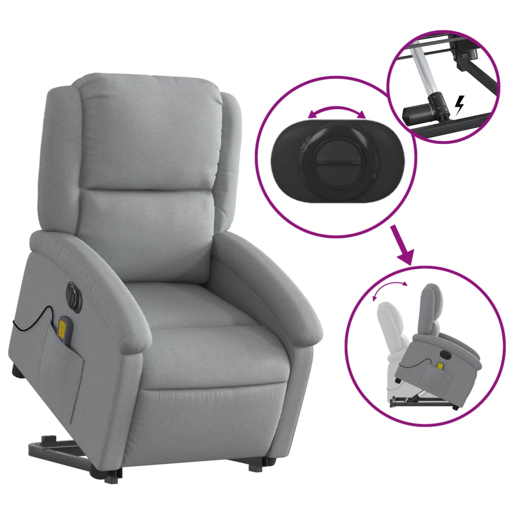 Electric Stand up Massage Recliner Chair Light Grey Fabric
