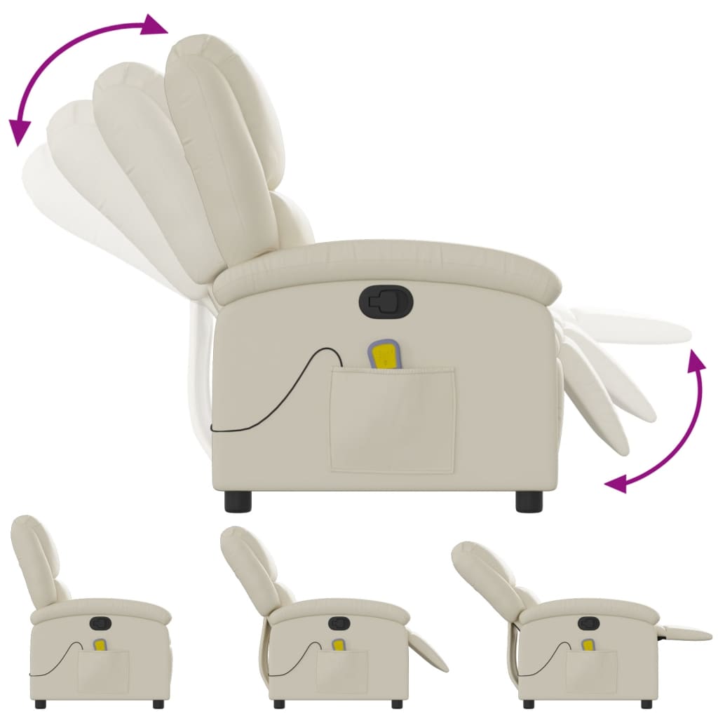 Massage Recliner Chair Cream Faux Leather