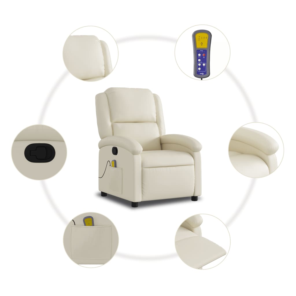 Massage Recliner Chair Cream Faux Leather