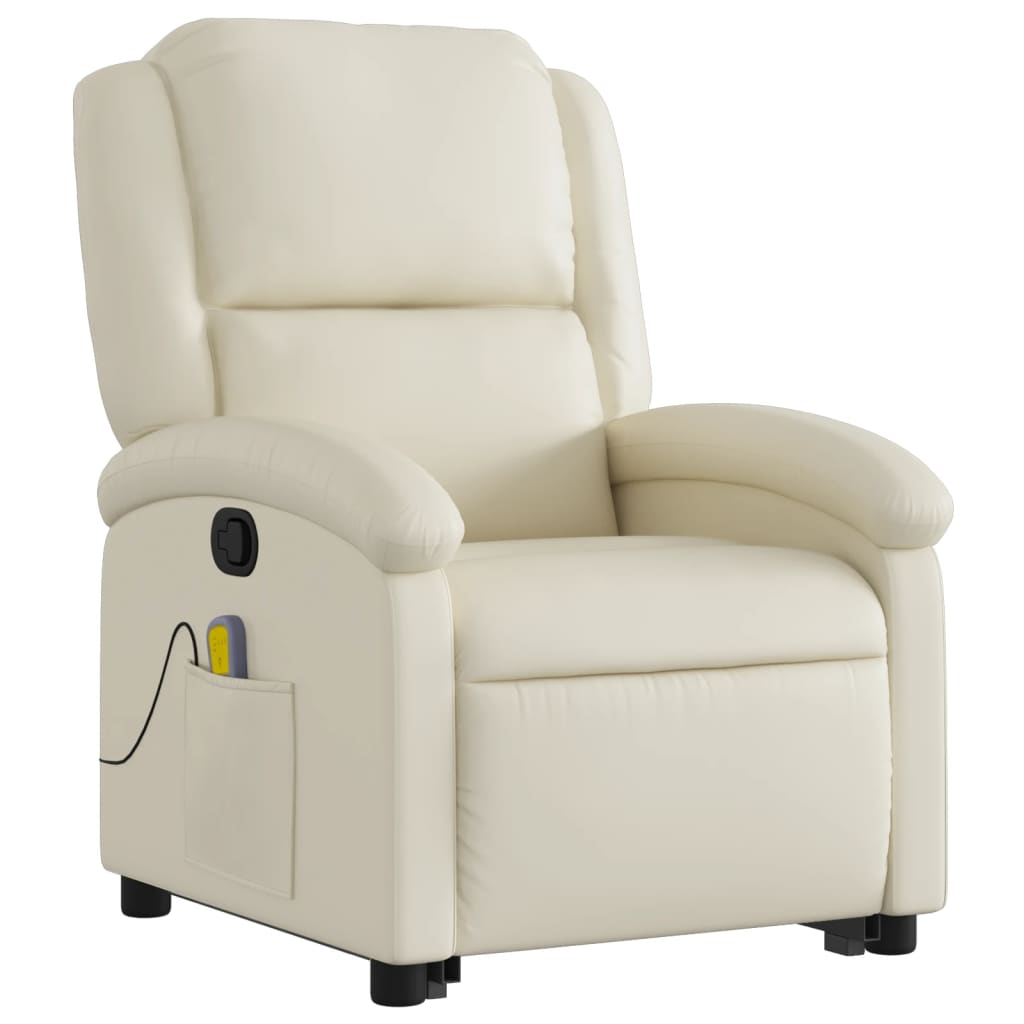 Stand up Massage Recliner Chair Cream Faux Leather