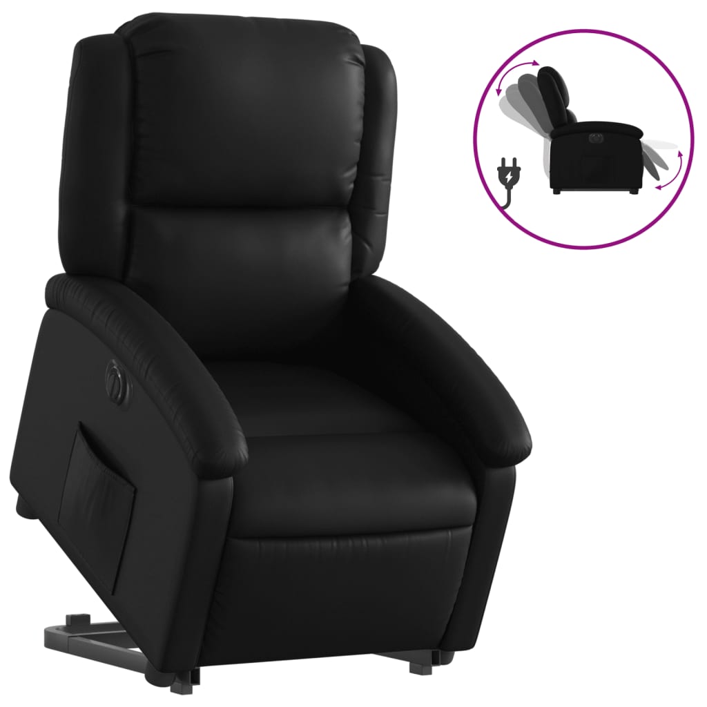 Electric Stand up Recliner Chair Black Faux Leather