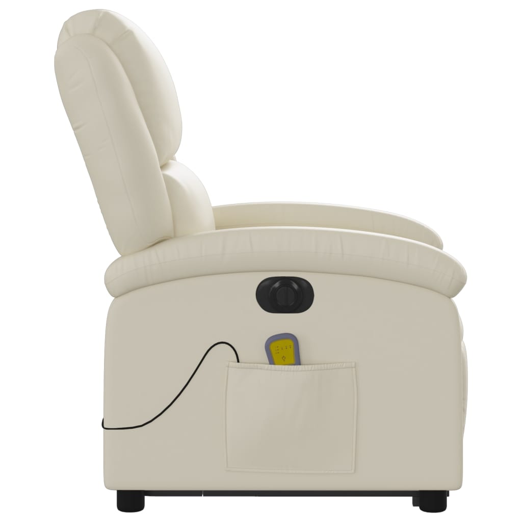 Electric Stand up Massage Recliner Chair Cream Faux Leather