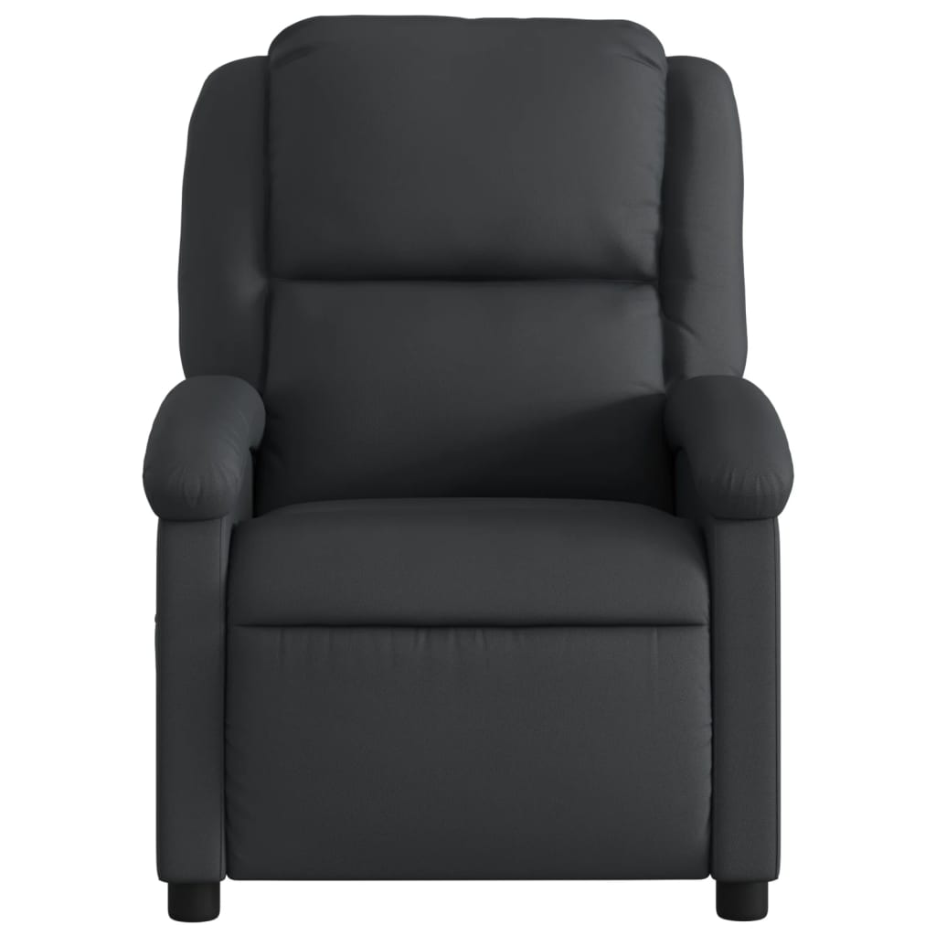 Massage Recliner Chair Black Real Leather