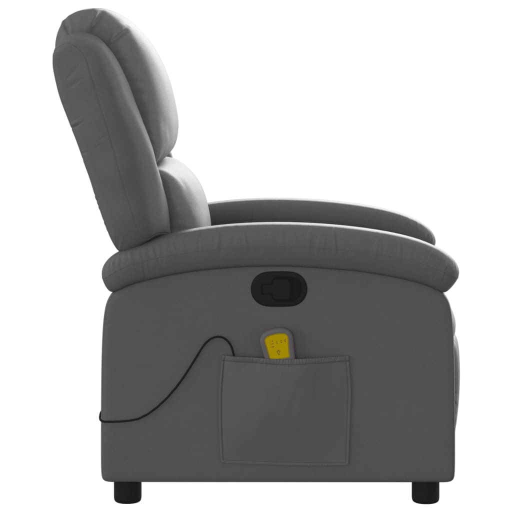 Massage Recliner Chair Grey Real Leather