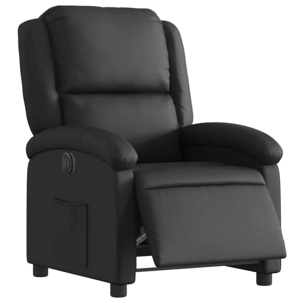 Electric Recliner Chair Black Real Leather