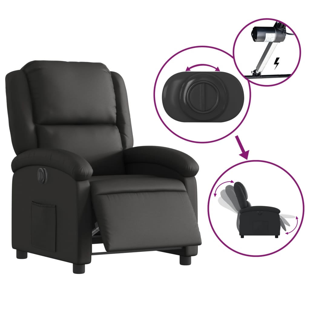 Electric Recliner Chair Black Real Leather