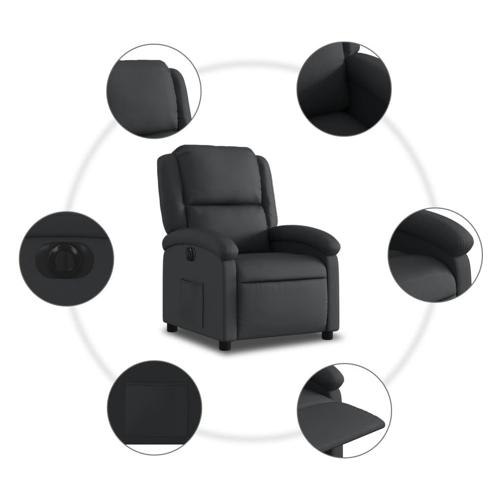 Electric Recliner Chair Black Real Leather