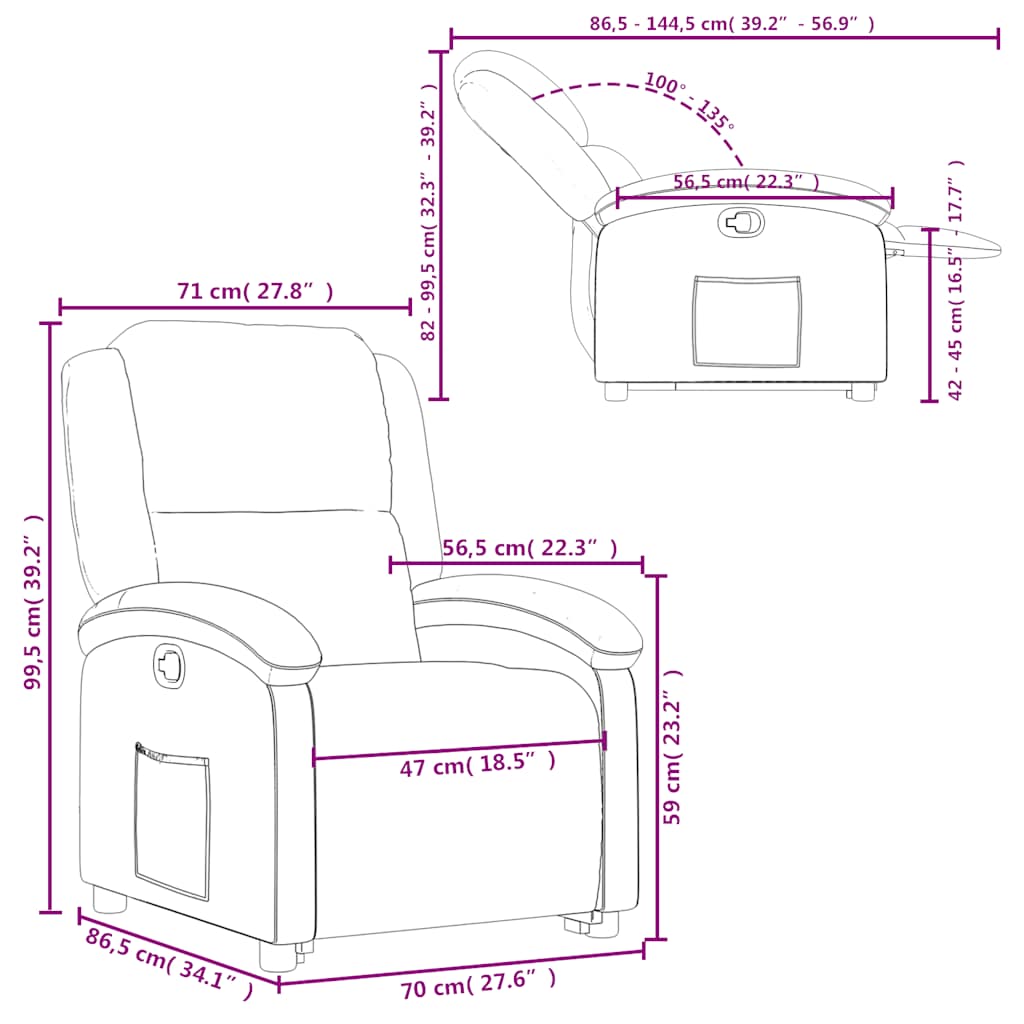 Stand up Recliner Chair Cream Real Leather